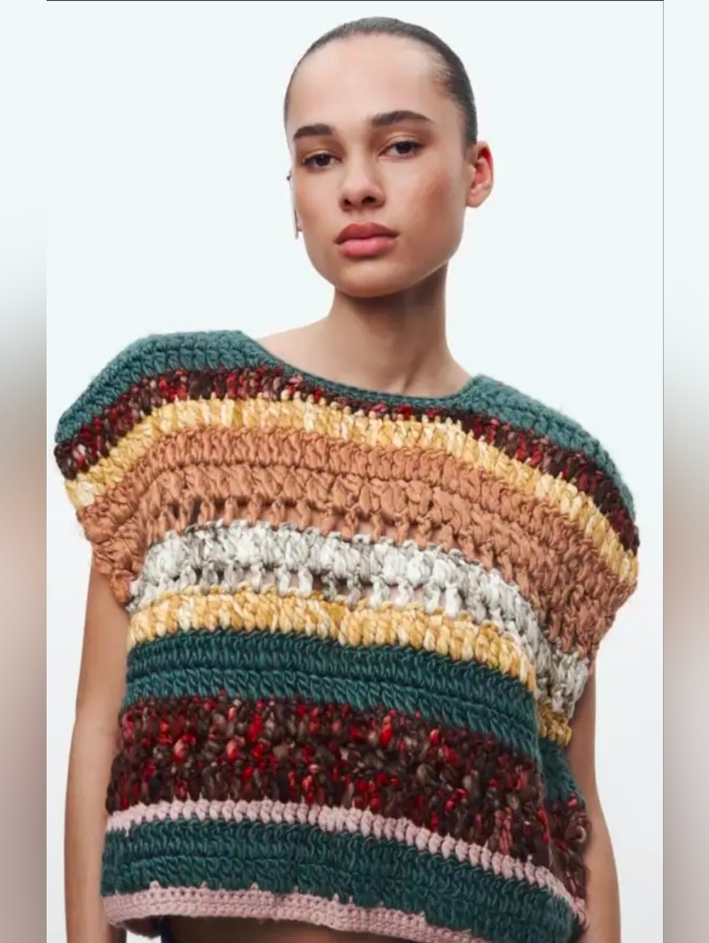 Zara Textured Multicolor Crochet Vest